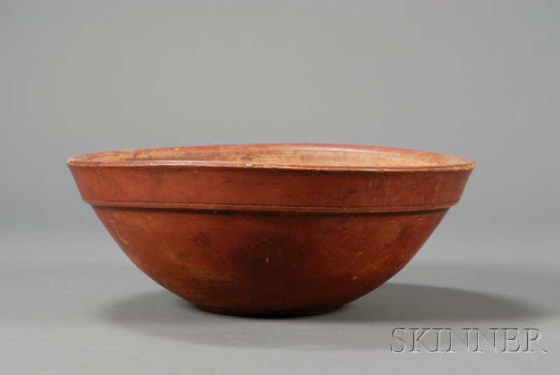 Appraisal: Red-painted Turned Treen Bowl America th century ht dia in