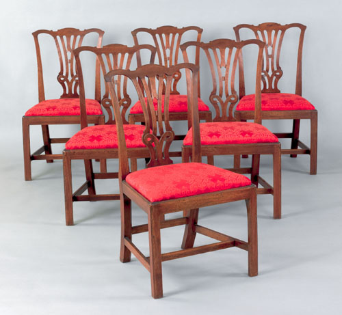 Appraisal: Set of six Southern mahogany dining chairs ca probably Virginia