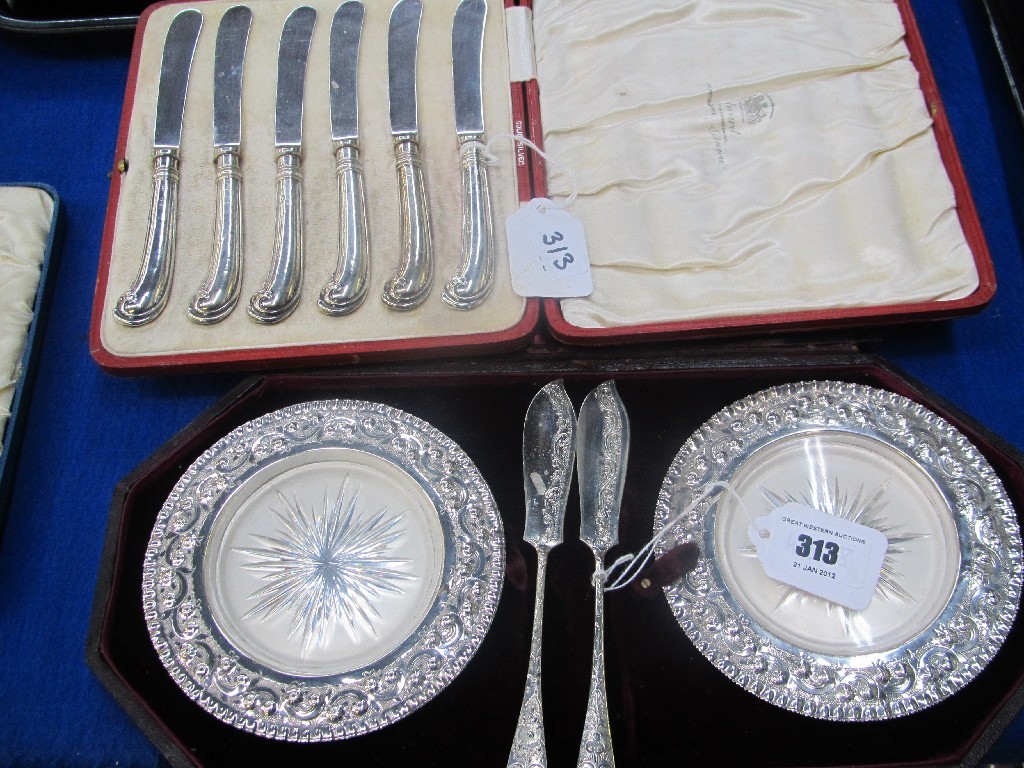 Appraisal: Lot comprising cased pair of butter dishes and a set