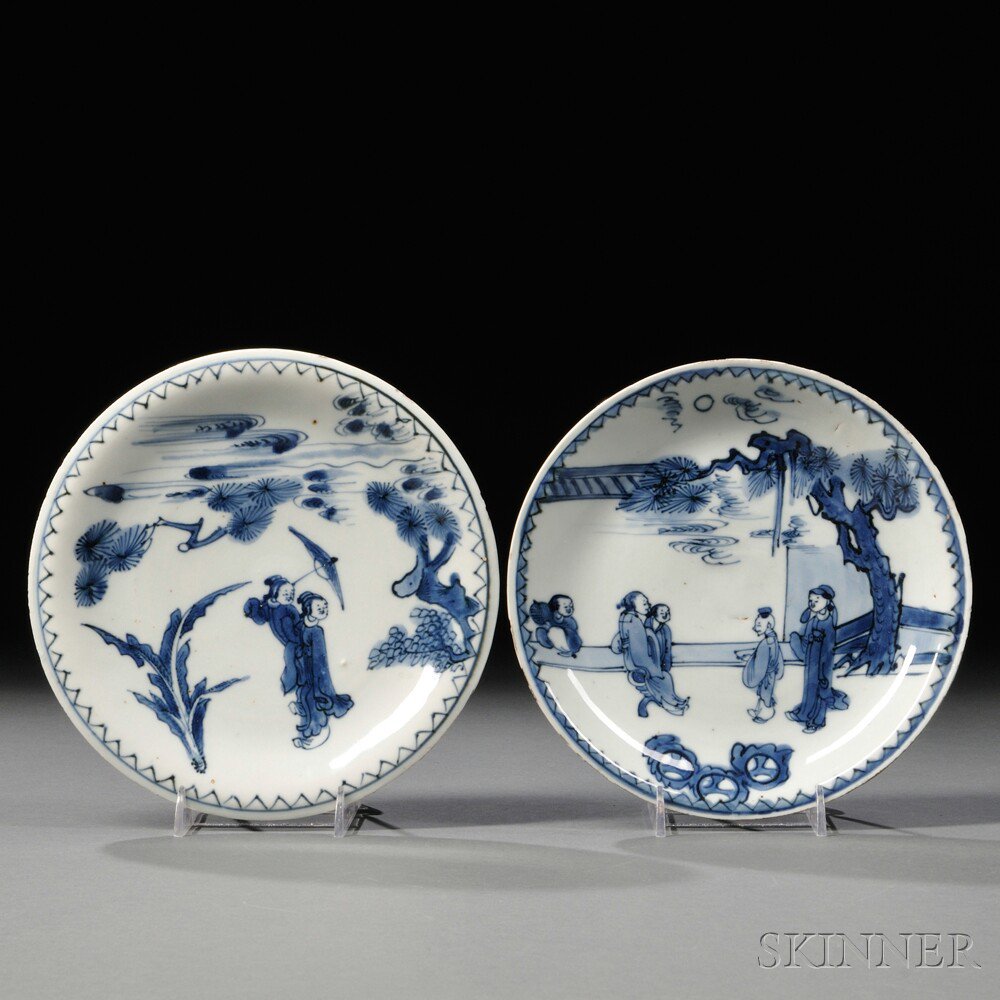 Appraisal: Two Kosometsuke Dishes China late Ming Dynasty one depicting scholars