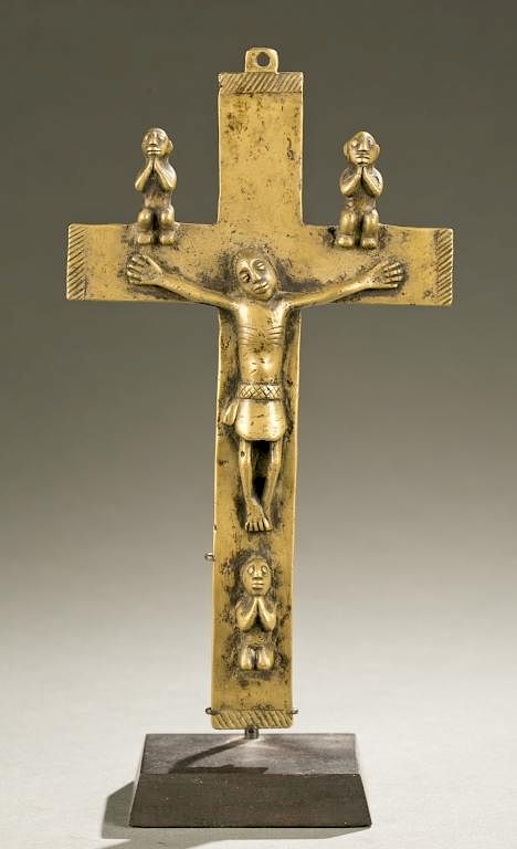 Appraisal: Kongo brass crucifix th th c A brass crucific with