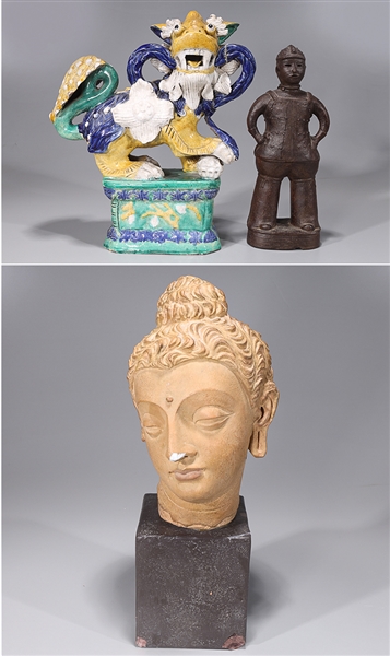 Appraisal: Group of three Chinese various objects including archaistic standing figure