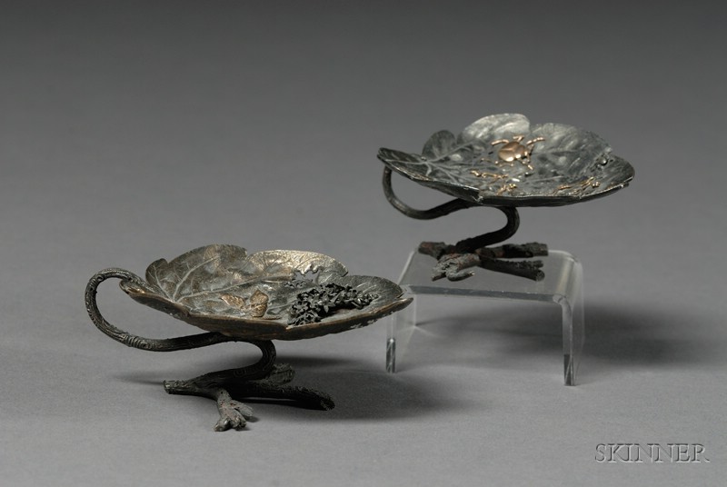 Appraisal: Pair of Mixed Metal Footed Dishes Japan Meiji period -