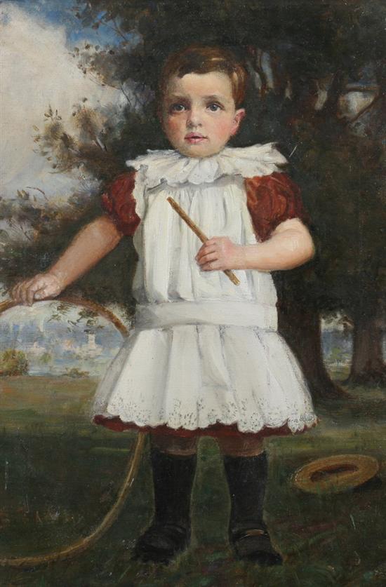 Appraisal: AMERICAN SCHOOL th th century CHILD WITH HOOP IN CENTRAL