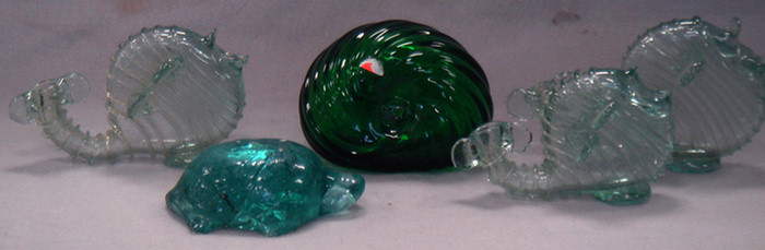 Appraisal: blown glass aqua fish bottles with applied threading l with