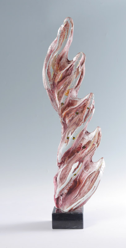 Appraisal: SUSAN GOTT GLASS FLAME SCULPTURE '' h affixed to a