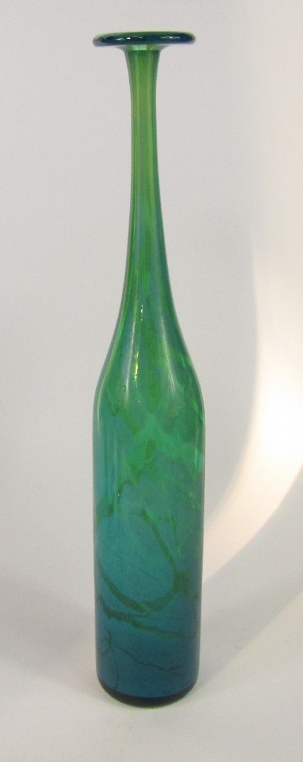 Appraisal: A Michael Harris Mdina glass bottle of attenuated form mottled