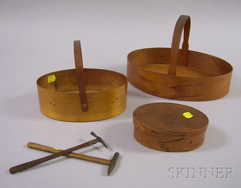 Appraisal: Two Shaker Wooden Finger Lap-sided Carriers a Small Oval Box