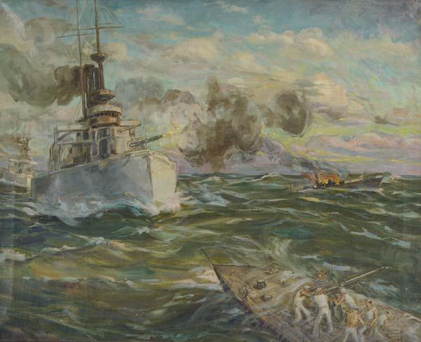 Appraisal: VLADIMIR KADULIN th Century Untitled Naval Battle Oil on canvas