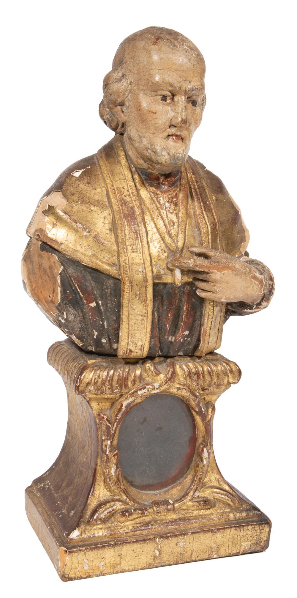 Appraisal: Italian Gilt and Polychromed Wood Reliquary th th c surmounted