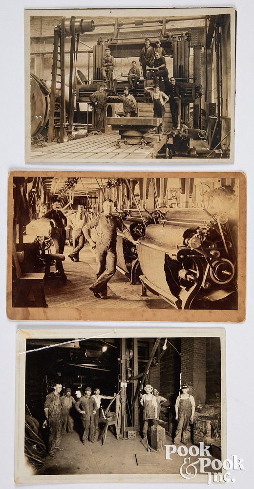 Appraisal: Three early industry photographs Three early industry photographs featuring men