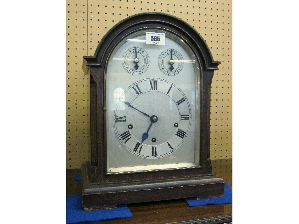 Appraisal: Dome topped chiming mantle clock with silvered dial