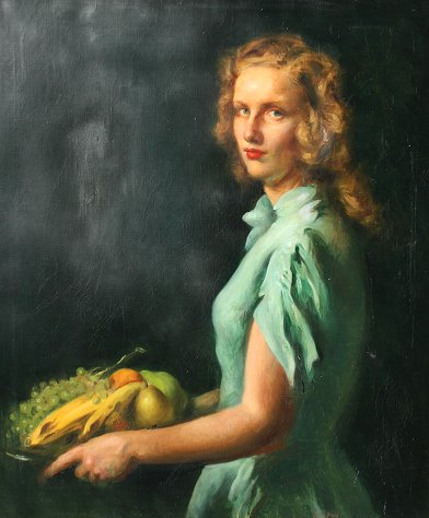 Appraisal: POND Dana American - Portrait of Young Girl with Fruit