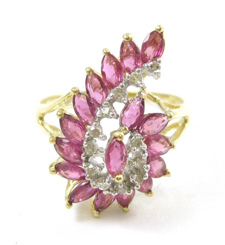 Appraisal: RUBY DIAMOND AND FOURTEEN KARAT GOLD RING set with twelve