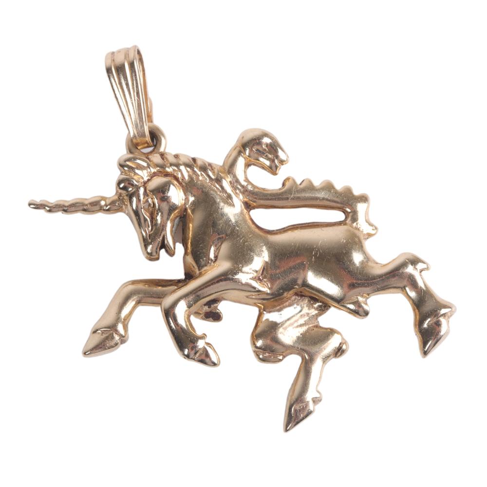 Appraisal: Yellow gold K figural unicorn necklace pendant dwt Confirmed funds