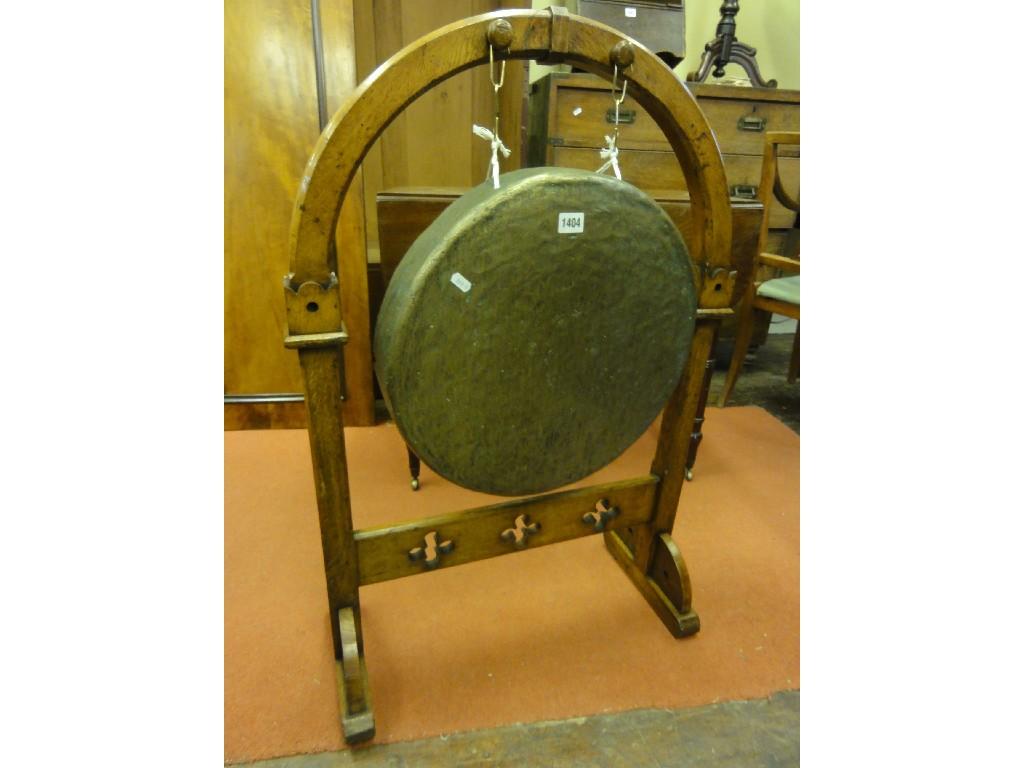 Appraisal: A Victorian gothic revival oak framed house gong with chamfered