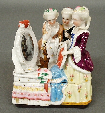 Appraisal: - Victorian porcelain inkstand the lid with three ladies and