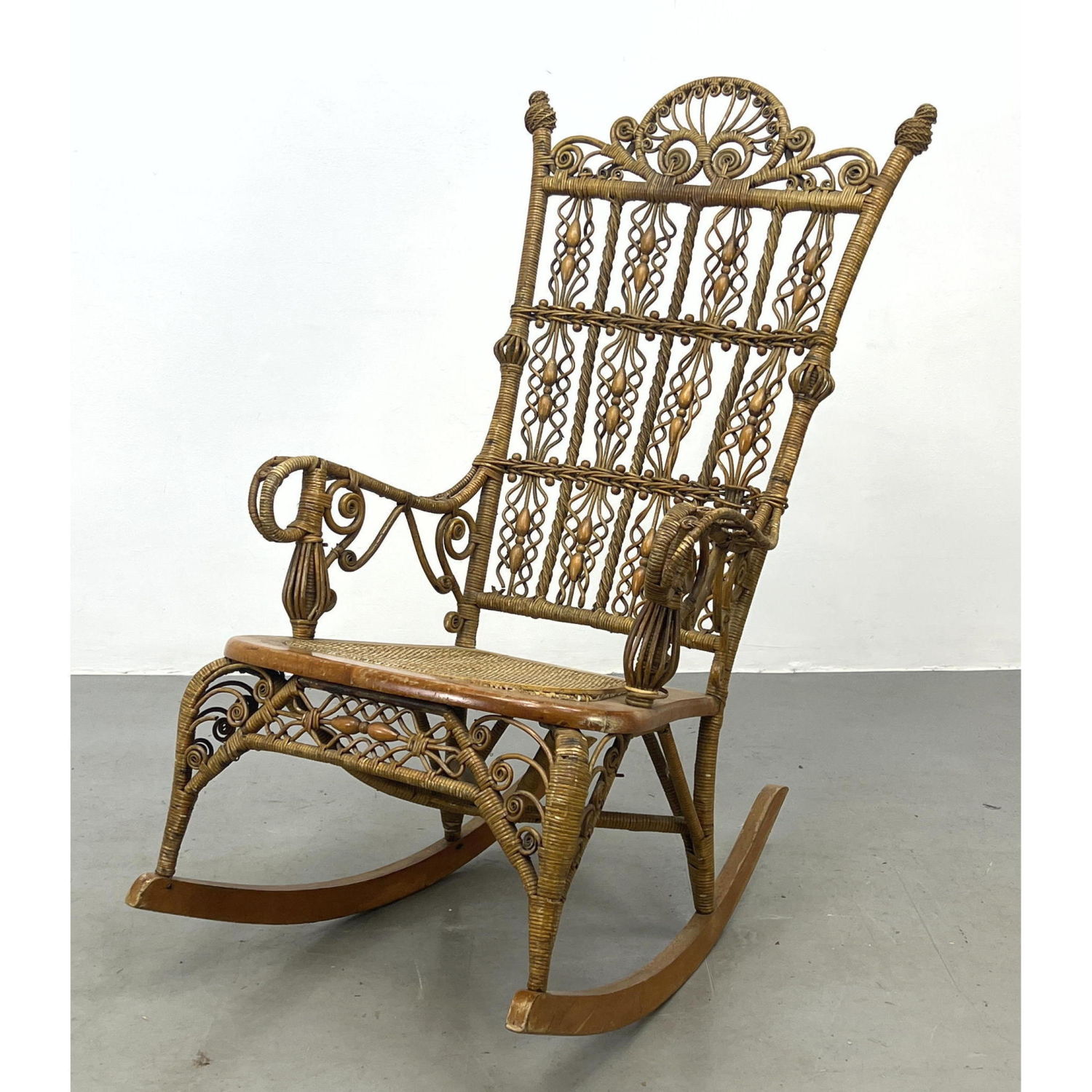 Appraisal: Victorian Fancy Wicker Rattan Rocker Rocking Chair Dimensions H inches