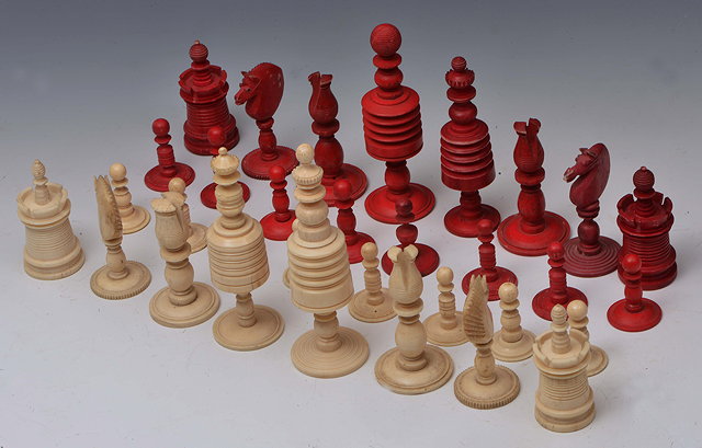 Appraisal: A TH CENTURY INDIAN TURNED IVORY AND BONE CHESS SET