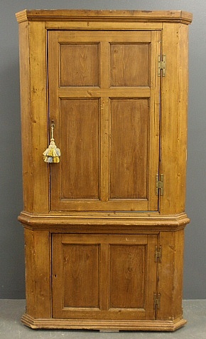 Appraisal: - Pine one-piece blind door corner cabinet th c h