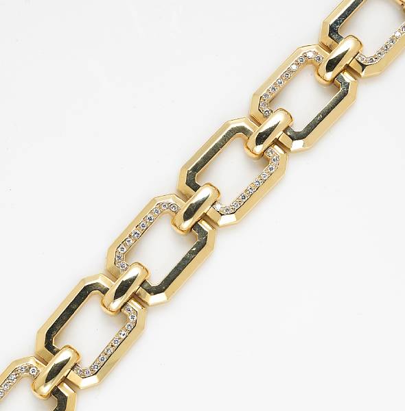 Appraisal: A diamond and fourteen karat gold link bracelet Tiffany amp