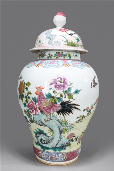 Appraisal: Large Chinese enameled covered porcelain vase with bird and floral