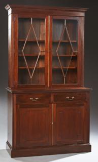 Appraisal: English Carved Mahogany Georgian Style Bookcase Cu English Carved Mahogany