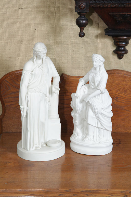 Appraisal: TWO PARIAN FIGURES One of a woman gathering sheaves of