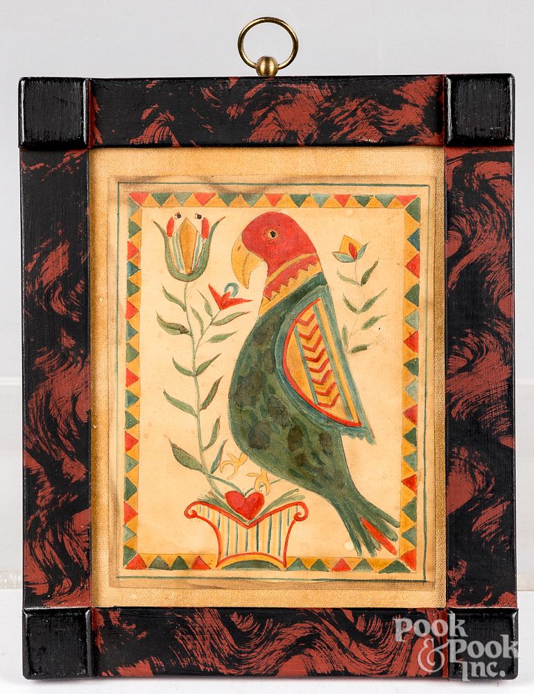 Appraisal: David Y Ellinger watercolor fraktur of a parrot David Y