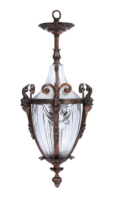 Appraisal: A HANGING CAST BRONZED METAL AND CUT GLASS LIGHT FITTING