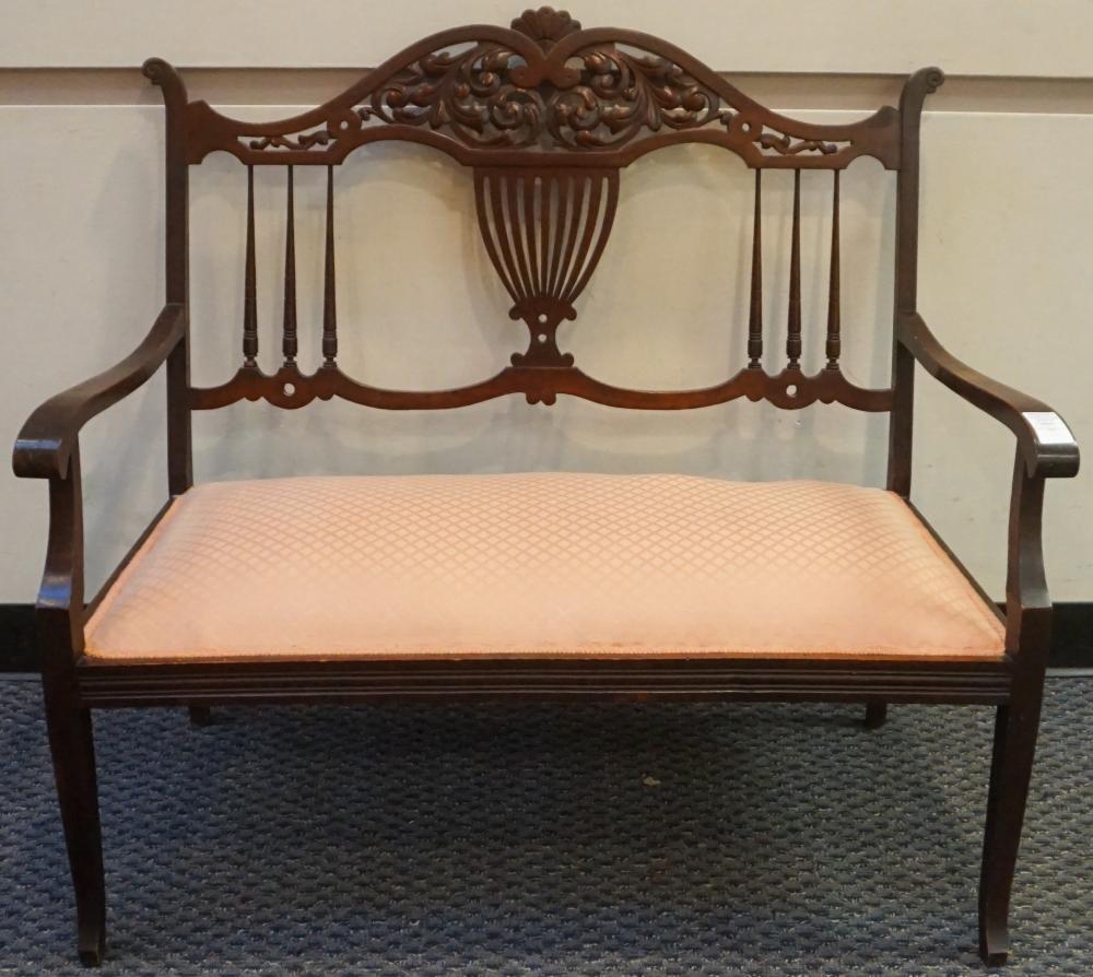 Appraisal: REGENCY STYLE MAHOGANY UPHOLSTERED SETTEE X X IN X X