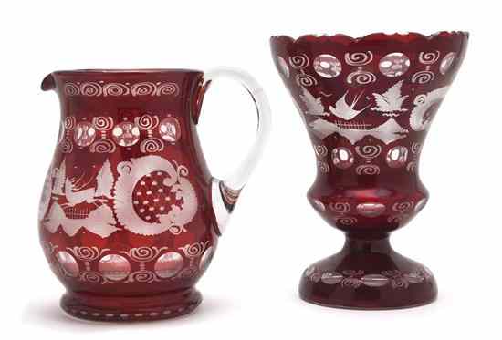 Appraisal: Two Bohemian Cut to Clear Glass Vessels comprising an urn