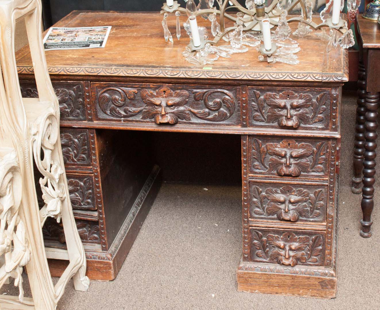 Appraisal: Oak desk missing leather top Northwind drawer handles