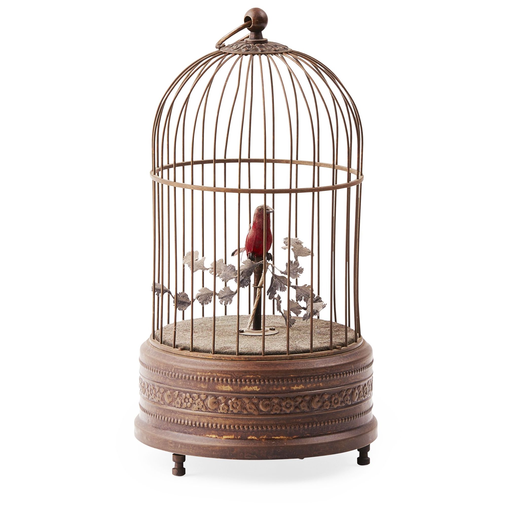 Appraisal: FRENCH BIRD MUSICAL AUTOMATON th Century in a domed wirework