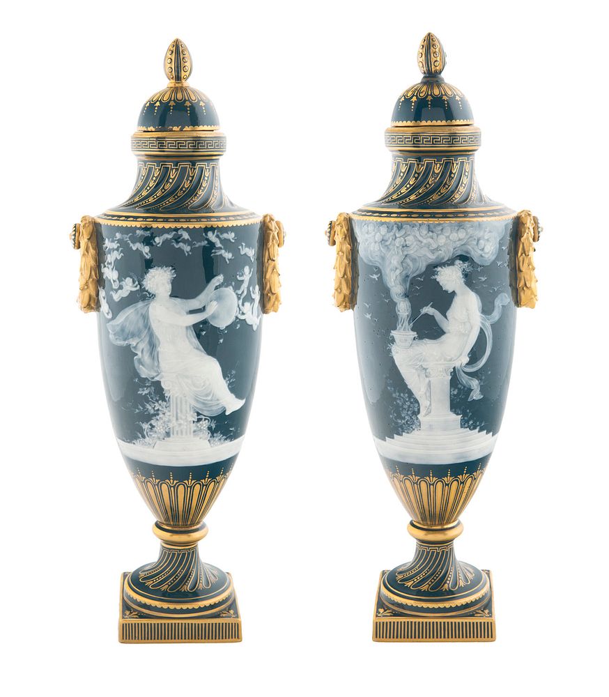 Appraisal: A PAIR OF ENGLISH PATE-SUR-PATE VASES MINTONS STOKE-UPON-TRENT A PAIR