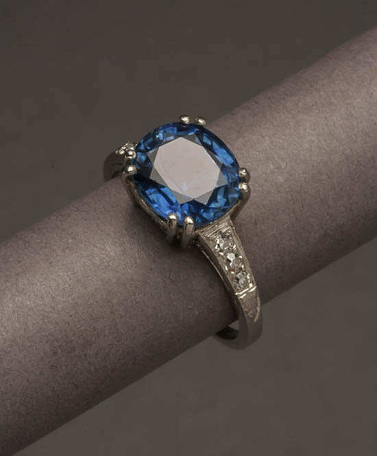 Appraisal: Platinum Blue Sapphire and Diamond Ring Tiffany Co Early th