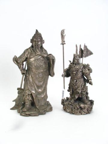 Appraisal: Two Chinese Export Pewter Figures both depicting warriors both approximately