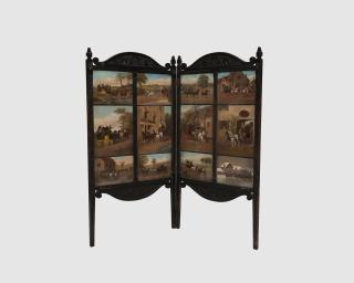 Appraisal: English Carved and Ebonized Screen English Carved and Ebonized Screen