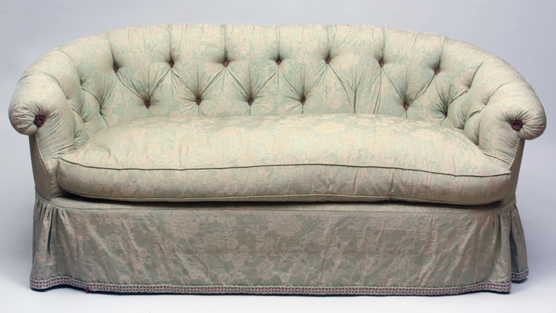 Appraisal: Green Silk Upholstered Settee x x in Estimate -