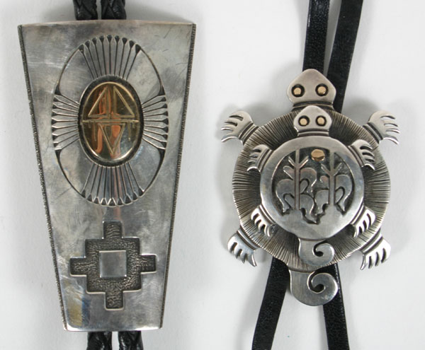 Appraisal: Two Navajo sterling and K gold bolo ties one bolo