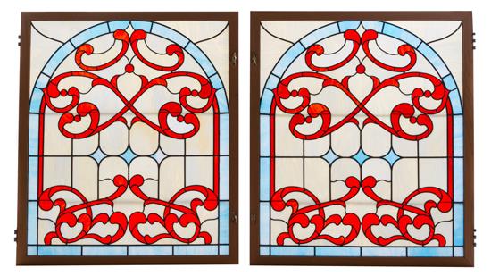 Appraisal: Sale Lot A Pair of Leaded Glass Windows with scroll