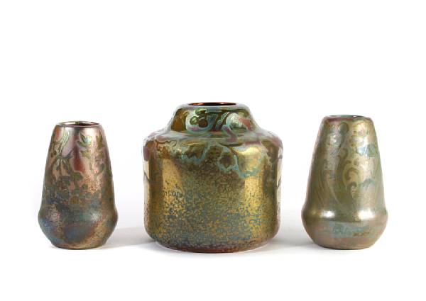 Appraisal: Three Weller Sicard vases early th century comprising an ovoid