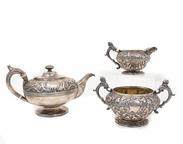 Appraisal: Silver and Silverplate Comprising pot open sugar bowl and cream