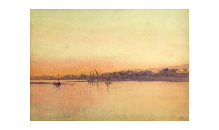 Appraisal: Indistinctly Signed Watercolour 'Nile Scene with Dhows' signed to bottom