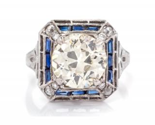 Appraisal: A Platinum Diamond and Synthetic Sapphire Ring dwts A Platinum