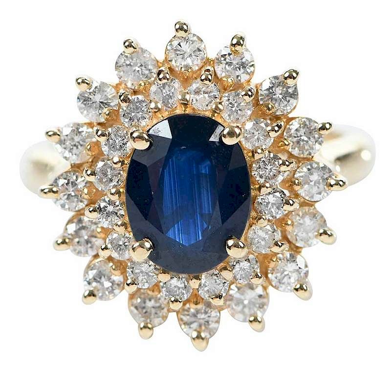 Appraisal: kt Sapphire Diamond Ring center oval faceted blue sapphire estimated