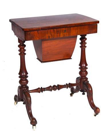 Appraisal: A VICTORIAN FIGURED WALNUT WORK TABLE with fitted interior enclosed