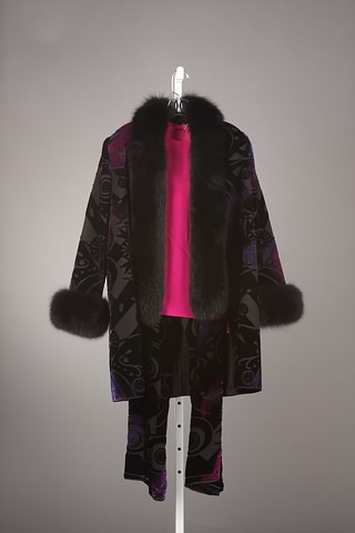 Appraisal: Aurora Ruffolo Christian Ruperto long jacket of black grey fuschia