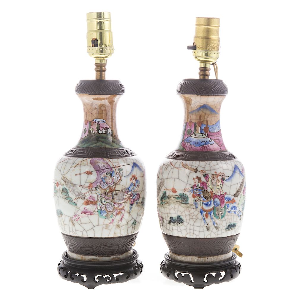 Appraisal: Pair Chinese Export Famille Rose vase lamps third quarter- th