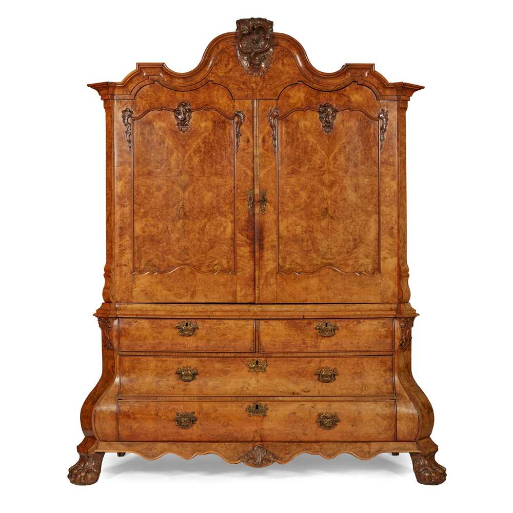 Appraisal: LARGE DUTCH ROCOCO WALNUT BOMB CABINET ON CHEST TH CENTURY